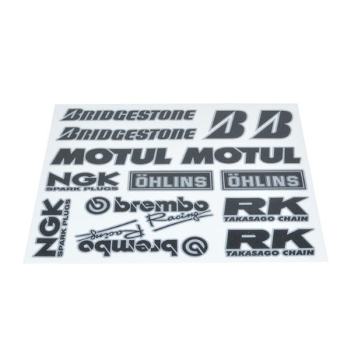 Stickerset van sponsoren: Bridgestone, Brembo ,NGK, Motul, etc.